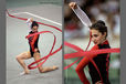A double image of Rhythmic Gymnast Maria Petrova (Bulgaria) competing with the Ribbon at the 1996 Atlanta Olympic Games.