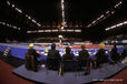 A wide angle image of the judging panel for women's vault at the European Gymnastics Championships in Birmingham.