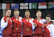 England's women's team win the gold medal at the 2014 Glasgow Commonwealth Games (Hannah Whelan, Ruby Harrold, Becky Downie, Kelly Simm,Claudia Fragapane).