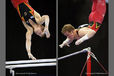A double image of Fabian Hambuechen (Germany) competing on the Parallel Bars (left) and the High Bar (right) at the 2010 European Gymnastics Championships in Birmingham.