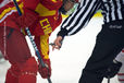 A generic image of the hand of a referee at the Women's Ice Hockey match between China and Switzerland at the 2010 Winter Olympic Games in Vancouver.