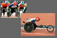 David Weir (Great Britain) at the start of the race and in full flow during the 5000 metres T54 during the Athletic competition at the London 2012 Paralympic Games.