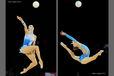 Lioubou Charkashyna (Belarus) left and Melitina Staniouta (Belarus) right, competing with Ball at the World Rhythmic Gymnastics Championships in Montpellier.