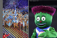 The Scottish team enter the arena to a great welcome at the Opening Ceremony of the 2014 Glasgow Commonwealth Games and Clyde, the official mascot.