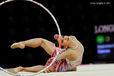 Djamila Rakhmatova (Uzbekhistan) competing with Hoop at the World Rhythmic Gymnastics Championships in Montpellier.