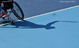 A generic image of the shadow of Lucy Shuker (Great Britain) competing in the women's singles event of the Wheelchair Tennis competition at the London 2012 Paralympic Games.