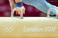 A generic image of the fingers of a gymnast competing on Pommel Horse during the Artistic Gymnastics competition of the London 2012 Olympic Games.