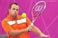 Tom Egberink (Netherlands) in action during the men's single event at the wheelchair tennis competition of the London 2012 Paralympic Games.