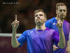 Vladimir Ivanov and Ivan Sozonov (Russia) celebrate their quarter final win during the 2016 All England Badminton Championships in Birmingham