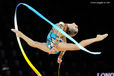 Chrystallenia Trikomiti (Cyprus) competing with Ribbon at the World Rhythmic Gymnastics Championships in Montpellier.