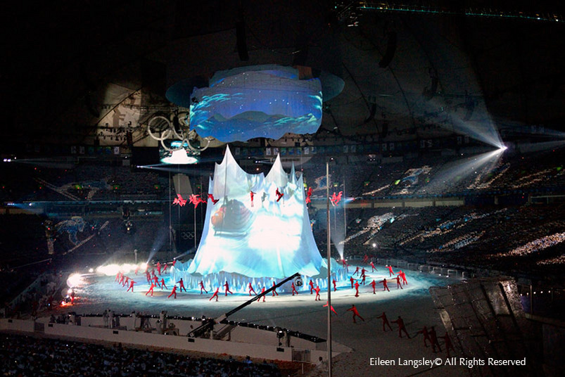 An aerial snowsport show