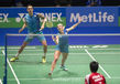Chris and Gabrielle Adcock competing in the 2016 All England Badminton Championships in Birmingham