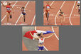Marie Amelie le Fur (France) takes a tumble but stil wins the 100 metres T44 race during the Athletic competition at the London 2012 Paralympic Games.