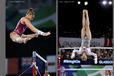 England's Becky Downie and Ruby Harrold competing on uneven  bars at the Gymnastics competition of the 2014 Glasgow Commonwealth Games.