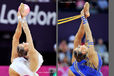 Evgenoya Kanaeva (Russia) winner of the gold medal competing with ball and hoop during the Rhythmic Gymnastics competition at the 2012 London Olympic Games.
