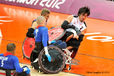 Action from the Great Britain v Japan Wheelchair Rugby match at the London 2102 Paralympic Games.