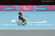 Gordon Reid (Great Britain) competing in the men's singles of the Wheelchair Tennis competition at the London 2012 Paralympic Games.