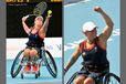 Lucy Shuker (Great Britain) serves for the match and then celebrates a win during her first round singles match in the women's wheelchair Tennis competition at the 2012 London Paralympic Games.