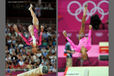 Gabrielle Douglas (USA) performs a layout back somersault on Balance Beam during the Artistic Gymnastics competition of the London 2012 Olympic Games.