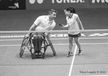 Martin Rooke and Rachel Choong  compete in a para badminton exhibition match at the 2016 All England Badminton Championships at the Barclaycard Arena Birmingham