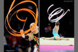 A generic image of gymnasts creating spiral patterns with their Ribbons while competing at the World Rhythmic Gymnastics Championships in Montpellier.