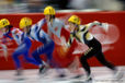 Blurred star of a speed skate race