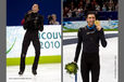 A double image of Evan Lysacek (USA) as he senses success at the end of his short programme left and proudly displaying his gold medal at the 2010 Winter Olympic Games in Vancouver.