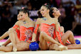 The group from Uzbekhistan competing at the World Rhythmic Gymnastics Championships in Montpellier.