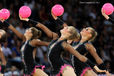 The group from Hungary competing at the World Rhythmic Gymnastics Championships in Montpellier.