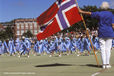 A group of over seventies ladies from Norway perform an outdoor display at the Gothenburg Gymnaestrada.