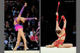 Frankie Jones (Great Britain) competing with Ribbon and Clubs at the World Rhythmic Gymnastics Championships in Montpellier.