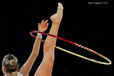 A cropped generic image of a gymnast competing with Hoop at the World Rhythmic Gymnastics Championships in Montpellier.