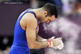 Danell Leyva (USA) psyches himself up before competing on High Bar during the gymnastics competition at the 2012 London Olympic Games.