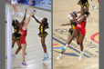 England's Janne Horten and Kadeen Corben fight for control of the ball during their match against Jamaica at the Netball competition of the 2014 Glasgow Commonwealth Games.