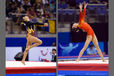 Jessica Gil Ortez (Columbia) right and Yang Yilin (China) right strike artistic poses while competing on floor exercise at the 2009 London World Artistic Gymnastics Championships.