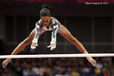Gabrielle Douglas (USA) winner of the gold medal in the all around competition competing on bars at the London 2012 Olympic Games.