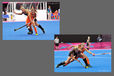 Action from the Netherlands versus New Zealand Women's Hockey match at the 2012 London Olympic Games.