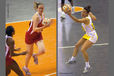 A double action image from the 2010 World Series Netball Championships in Liverpool featuring England's Louisa Brownfield (left) and Australia's Madison Browne (right).