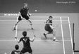 Marcus Ellis and Chris Langridge (England) competing against Lee and Yoo (Korea) in the men’s doiubles event at the 2016 All England Badminton Championships at the Barclaycard Arena Birmingham.
