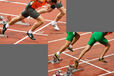 A generic image of blind runners and their guides leaving the starting blocks together at the London 2012 Paralympic Games.