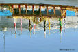 Reflections of the Royal Barge 'Gloriana' moored near the Olympic Stadium in the Olympic Park during the Paralympic Games.