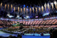 The competitors and officials in the stadium during the Opening Ceremony at the London 2012 Olympic Games.