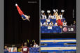 Trampolinists perform their routines under the close scrutiny of the judges at the 2010 British Championships at the National Indoor Arena Birmingham