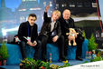 Evgeni Plushenko and his coaches wait for his score in the 'kiss and cry' area at the 2012 European Figure Skating Championships at the Motorpoint Arena in Sheffield UK January 23rd to 29th.