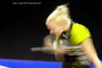 A blurred action image of Krisztina Toth (Hungary) in action at the 2009 English Open Table Tennis Championships at the English Institute of Sport Sheffield.