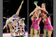 The groups from Bulgaria (left) and Russia (right) in action at the World Rhythmic Gymnastics Championships in Montpellier.