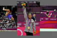 Gabrielle Douglas (USA) competes on Balance Beam and floor Exercise then celebrates winning the gold medal during the women's all around competition at the 2012 London Olympic Games.