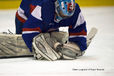 A cropped action image of Slovakia's goalkeeper Zuzana Tomcikova managing to save a shot at goal in their 18 - 0 defeat by Canada at the 2010 Winter Olympic Games in Vancouver.