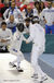 An action image of Matt Trager (Italy) and Bas Verwijlen (Netherlands) competing in the Men's Epee event at the 2011 European Fencing Championships at the English Institute of Sport Sheffield July 18th.