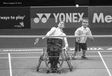 David Follett and Isaak Dalglish compete in a Para Badminton Exhibition match at the 2016 All England Badminton Championships at the Barclaycard Arena Birmingham